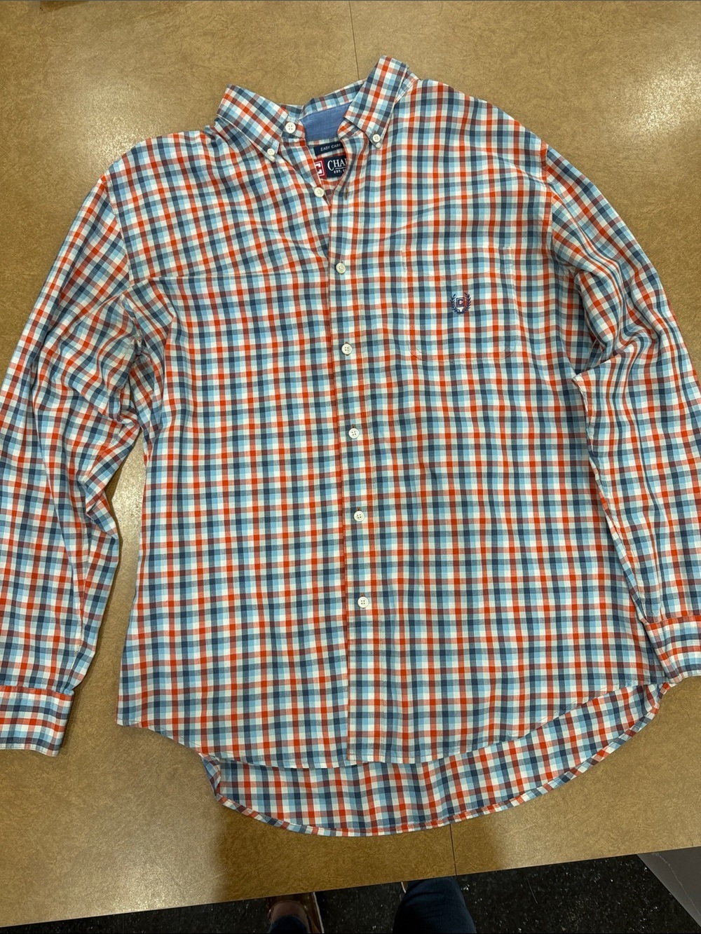 Chaps Orange, Blue & White Plaid Button-Down Shirt